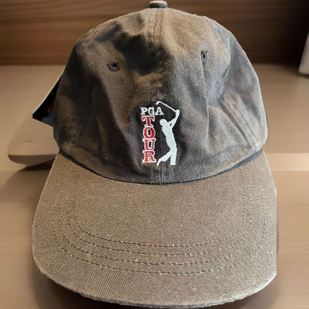 PGA Tour Golf Cap‎ Hat Black Embroidered Adjustable Cotton NWT